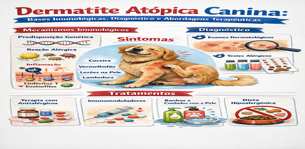 A dermatite atópica canina é uma enfermidade alérgica inflamatória crônica, caracterizada por prurido persistente e recorrente, geralmente associada a alterações cutâneas secundárias.